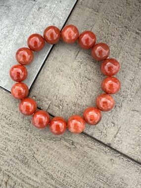 13mm Grade A Natural Jade Bracelet Red Orange Beads Stretch